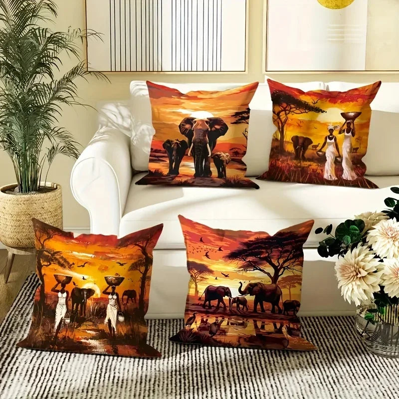 African Elephant Decorative Pillowcase – Ultra-Soft Animal Elegance - Glow by Hellen African and Boho Jewelry African Home Decor Cultural Accessories